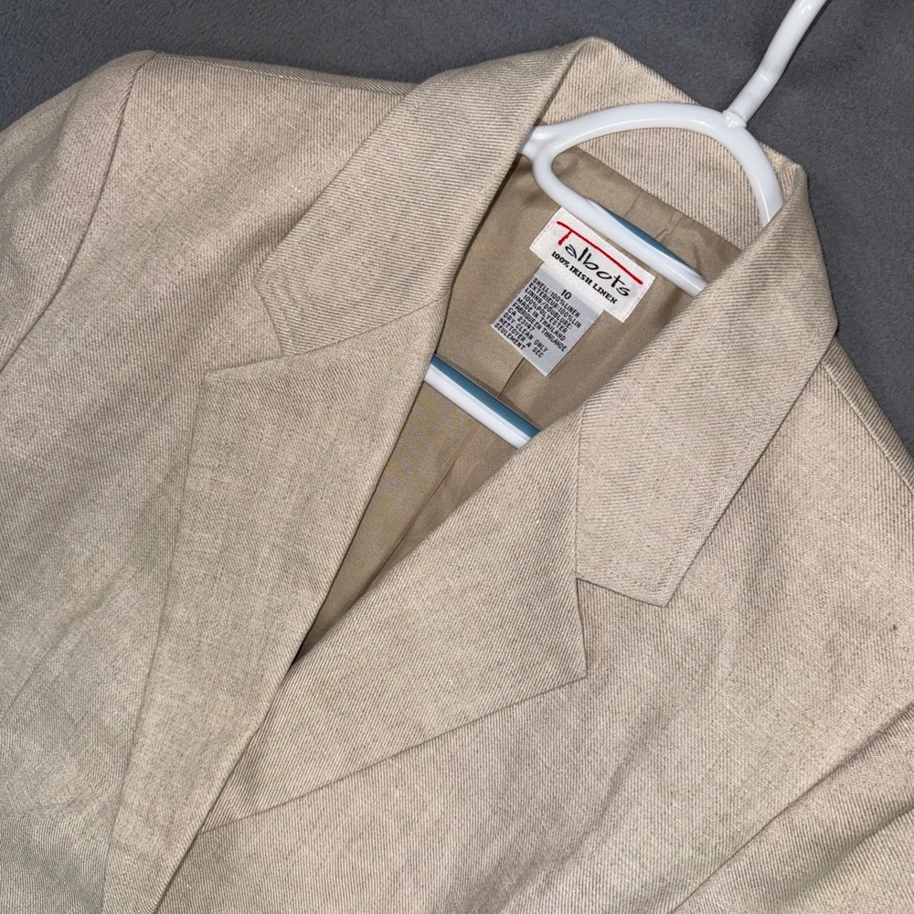 Talbots Blazer Womens 10 Beige Classic 100% Irish Linen Single Button Office